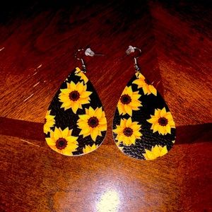Faux Leather Sunflower Earrings